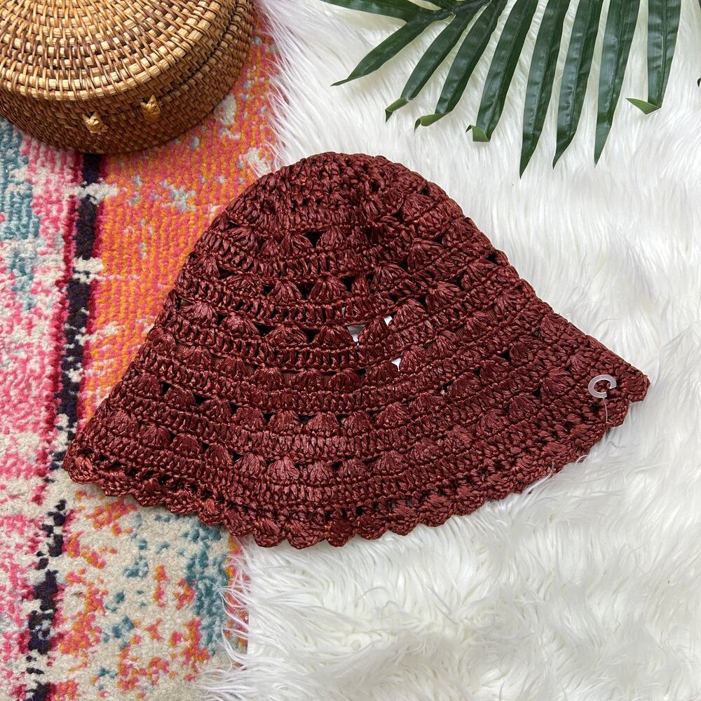 Filippo Catarzi Woven Bucket Hat Made in Italy Rust Red Boho Summer Vacation